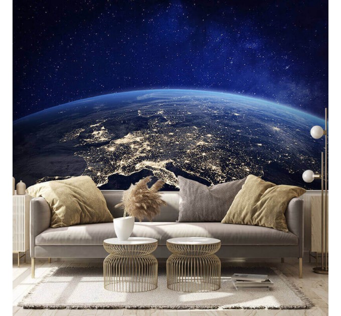 Earth orbital view wall decal, space theme wall mural