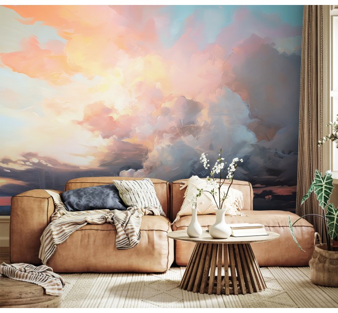 Serene sky wallpaper, peaceful clouds, dreamy wall mural