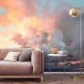 Serene sky wallpaper, peaceful clouds, dreamy wall mural