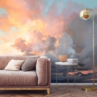 Serene sky wallpaper, peaceful clouds, dreamy wall mural