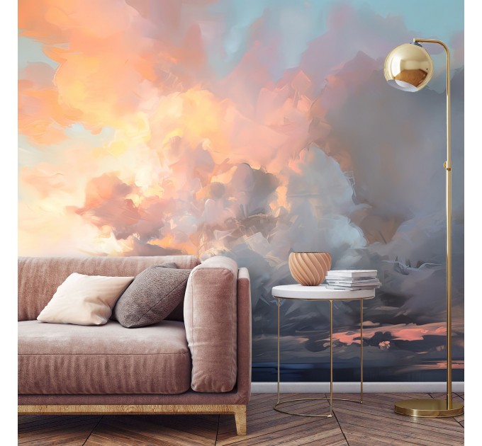 Serene sky wallpaper, peaceful clouds, dreamy wall mural