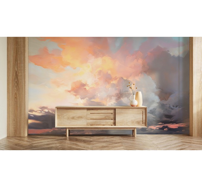 Serene sky wallpaper, peaceful clouds, dreamy wall mural