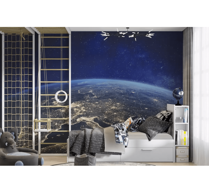 Earth orbital view wall decal, space theme wall mural