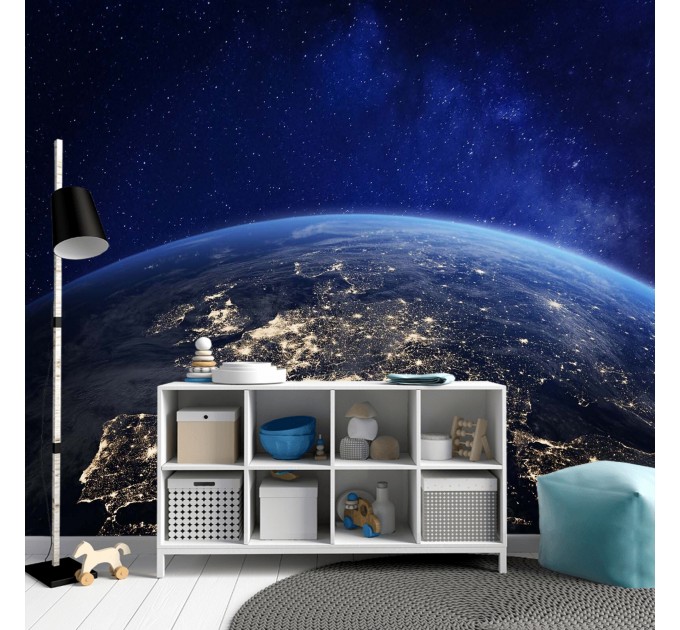 Earth orbital view wall decal, space theme wall mural
