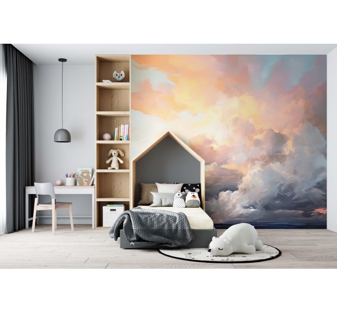 Serene sky wallpaper, peaceful clouds, dreamy wall mural