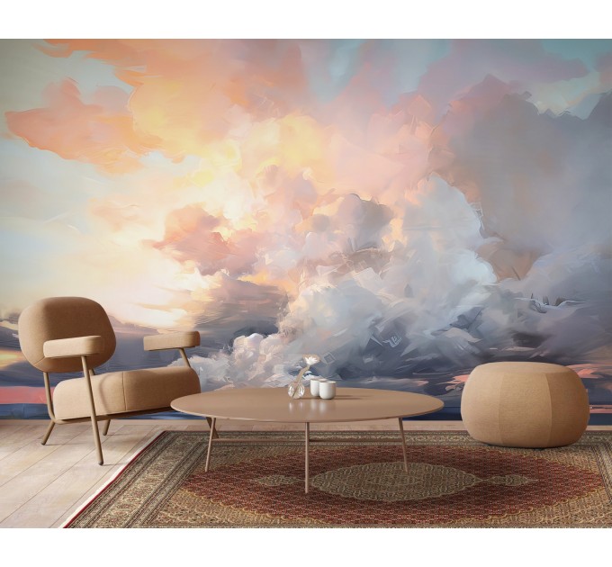 Serene sky wallpaper, peaceful clouds, dreamy wall mural