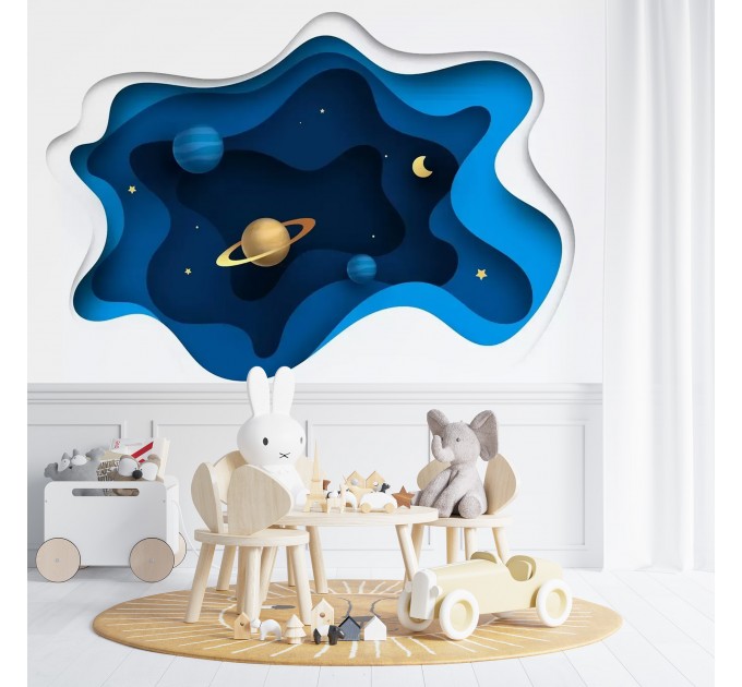 Planets 3D effect space wall mural Kids wallpaper