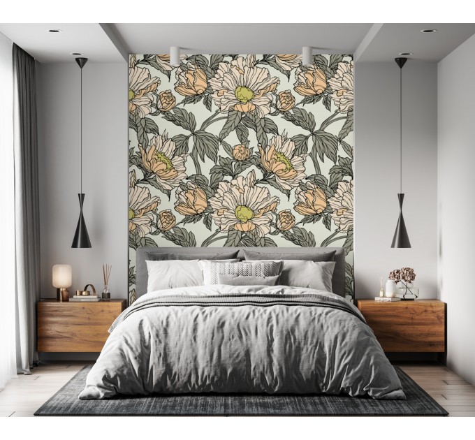 Floral wallpaper large flowers accent wall decor