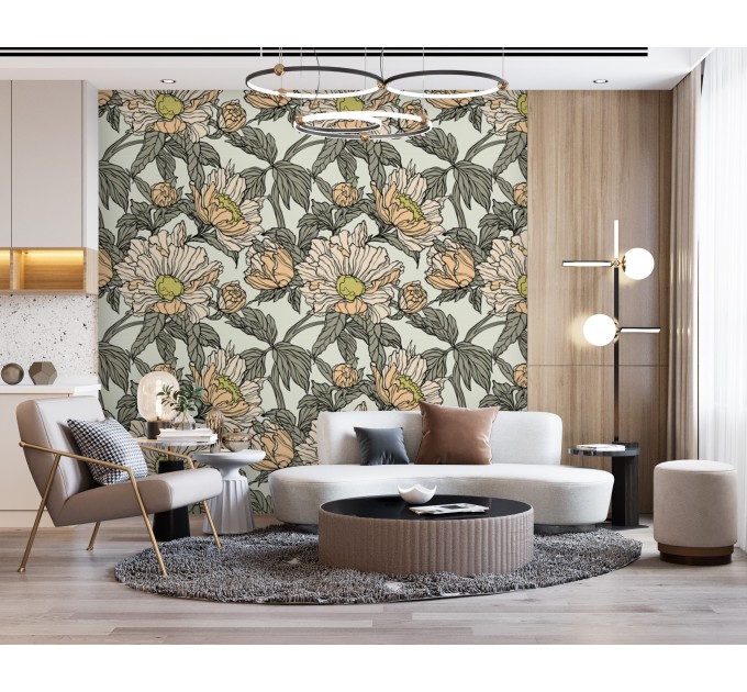 Floral wallpaper large flowers accent wall decor