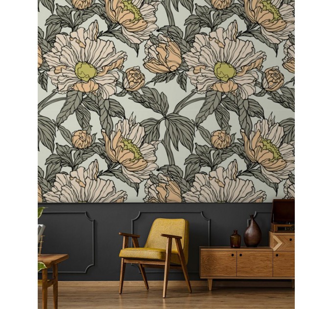 Floral wallpaper large flowers accent wall decor