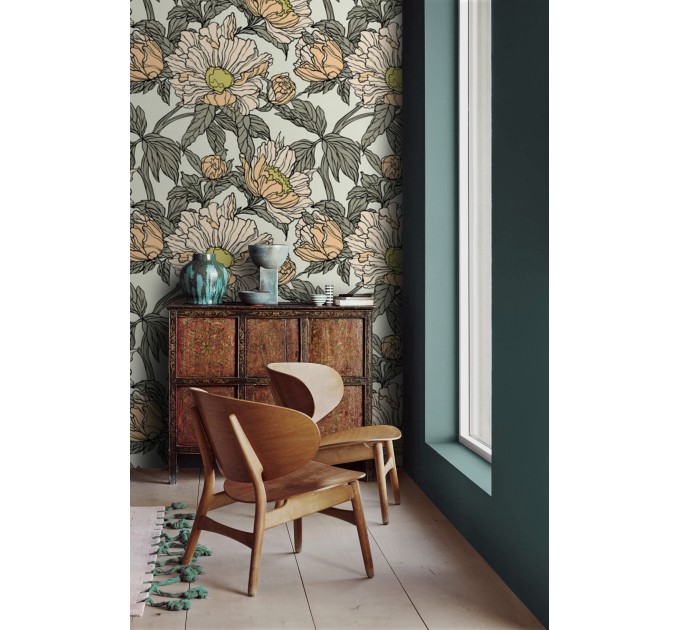 Floral wallpaper large flowers accent wall decor