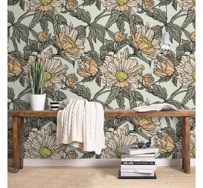 Floral wallpaper large flowers accent wall decor