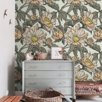 Floral wallpaper large flowers accent wall decor
