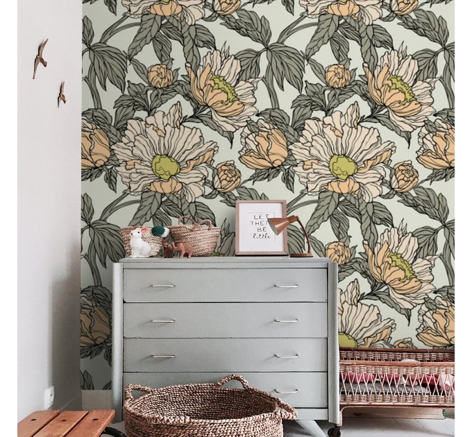 Floral wallpaper large flowers accent wall decor
