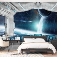 Spaceship design for boys' room, space mural wallpaper