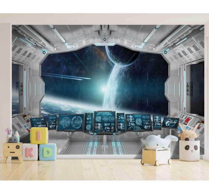 Spaceship design for boys' room, space mural wallpaper