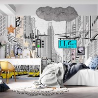 City street wall mural with urban design Contemporary cityscape