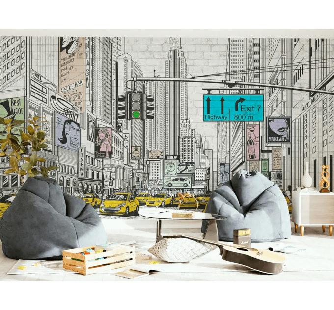 City street wall mural with urban design Contemporary cityscape