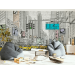 City street wall mural with urban design Contemporary cityscape