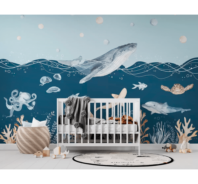 Ocean animals wall mural Whale marine wallpaper 