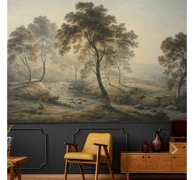 Scenic tree landscape home decor, Vintage wallpaper