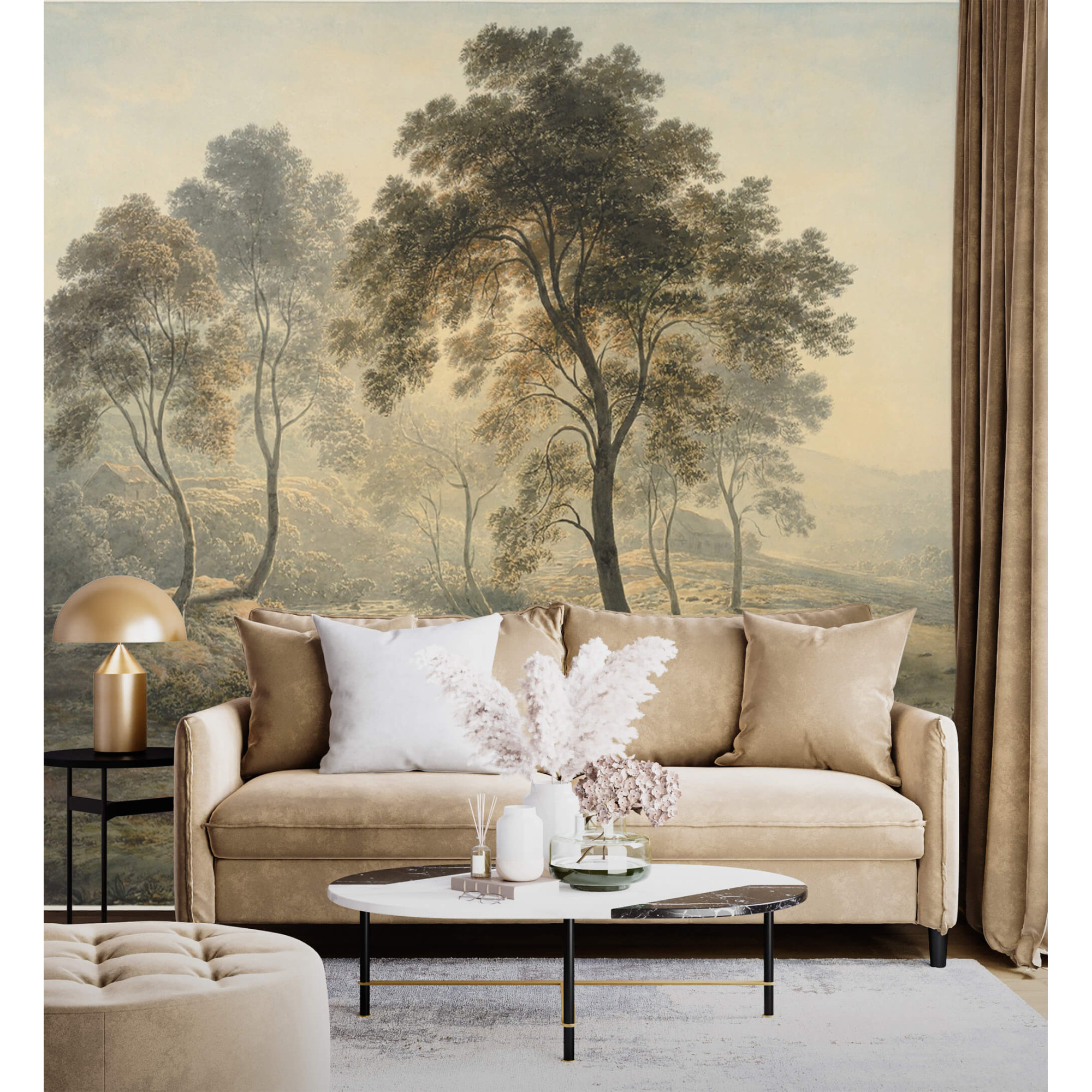 Vintage painting wall mural, scenic landscape | ArtMyWall