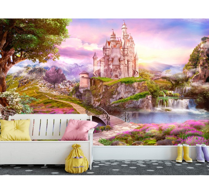 Girls nursery Fairy castle wall mural Accent wall decal