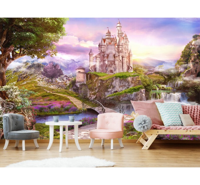 Girls nursery Fairy castle wall mural Accent wall decal