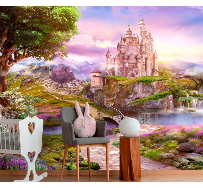Girls nursery Fairy castle wall mural Accent wall decal