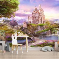 Girls nursery Fairy castle wall mural Accent wall decal