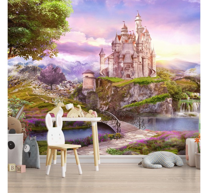 Girls nursery Fairy castle wall mural Accent wall decal