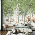 Fairy forest children's wallpaper with cute animals