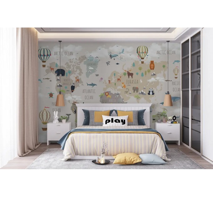 Kids world map wall mural Children bedroom map wall decal