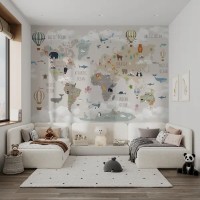 Kids world map wall mural Children bedroom map wall decal