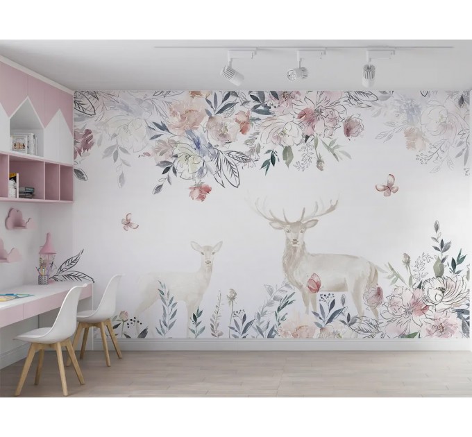 Pastel flowers wall mural Baby girl nursery wallpaper