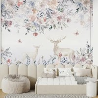 Pastel flowers wall mural Baby girl nursery wallpaper