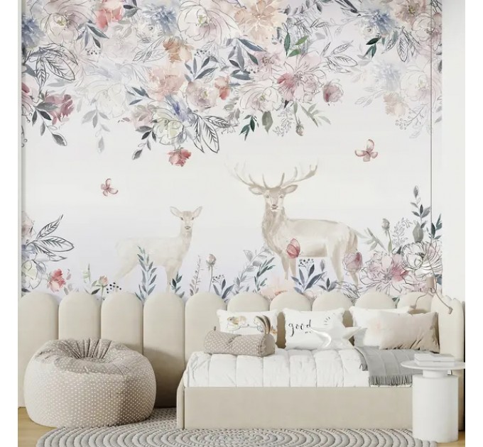 Pastel flowers wall mural Baby girl nursery wallpaper