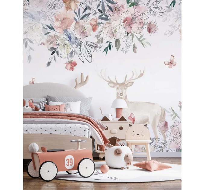 Pastel flowers wall mural Baby girl nursery wallpaper