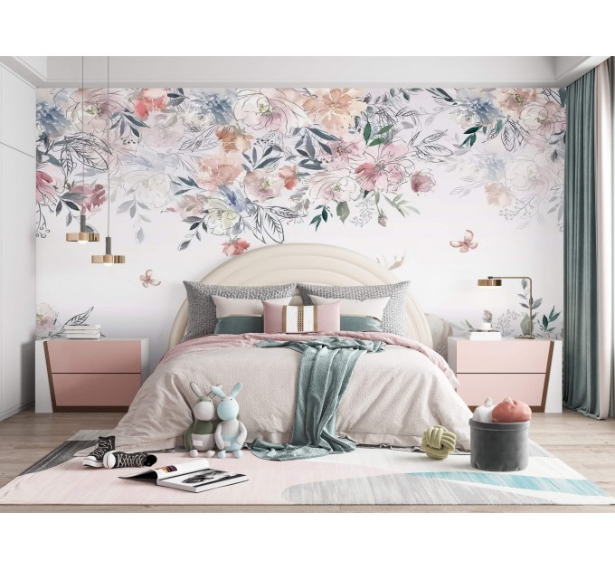 Pastel flowers wall mural Baby girl nursery wallpaper