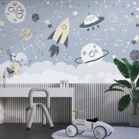 Space rocket wall mural Planets and stars wallpaper kids