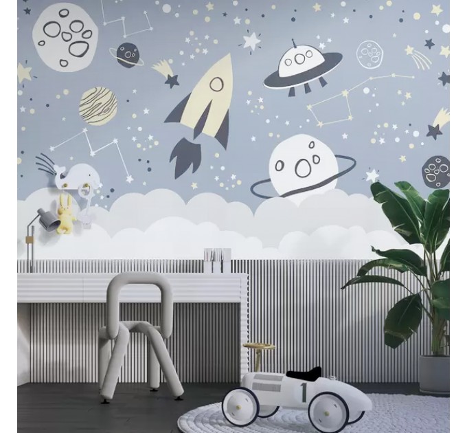 Space rocket wall mural Planets and stars wallpaper kids