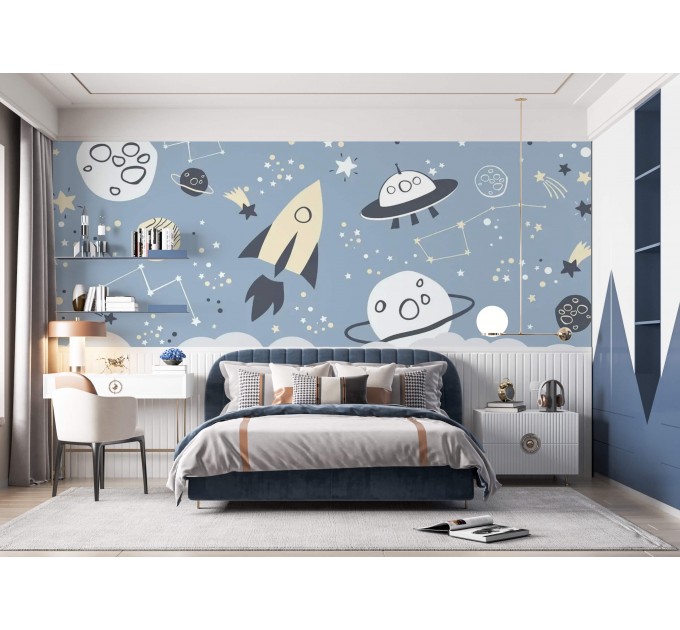 Space rocket wall mural Planets and stars wallpaper kids