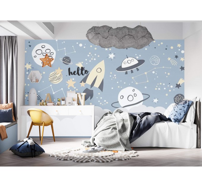 Space rocket wall mural Planets and stars wallpaper kids