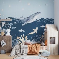 Ocean animals wall mural Whale marine wallpaper 