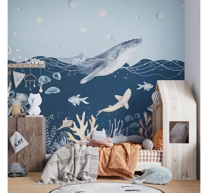 Ocean animals wall mural Whale marine wallpaper 