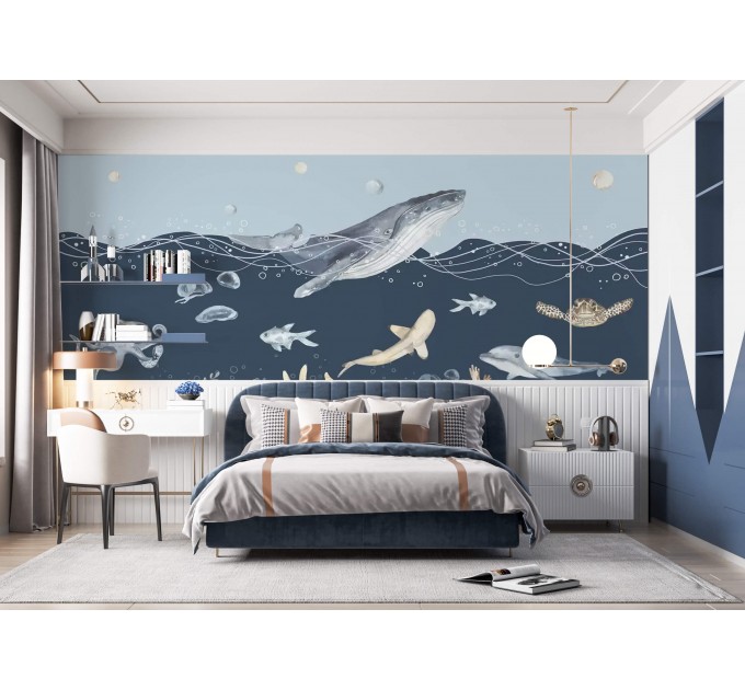 Ocean animals wall mural Whale marine wallpaper 