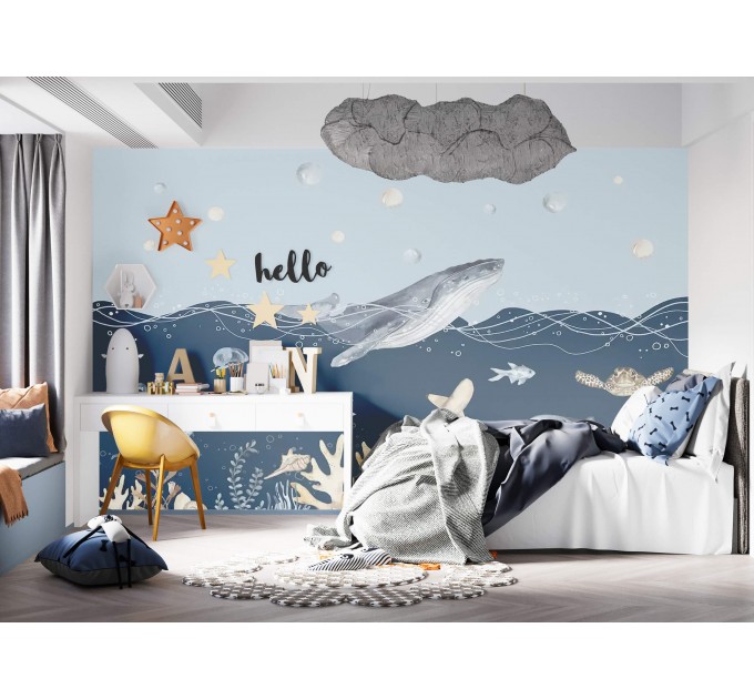 Ocean animals wall mural Whale marine wallpaper 