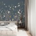Dark floral wall mural with birds Accent wallpaper garden