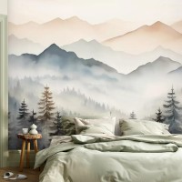 Foggy mountains watercolor wall mural