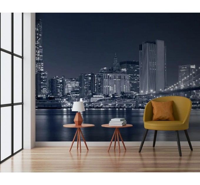 Night city wall mural New York skyscraper wallpaper